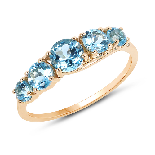 Rings-1.53 Carat Genuine Swiss Blue Topaz and White Diamond 14K Yellow Gold Ring