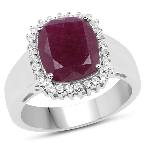 Ruby-5.28 Carat Genuine Ruby and White Topaz .925 Sterling Silver Ring