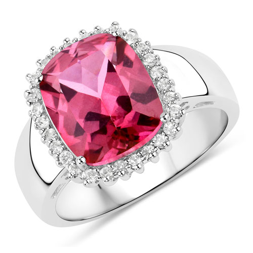 Rings-4.38 Carat Genuine Pink Topaz and White Topaz .925 Sterling Silver Ring