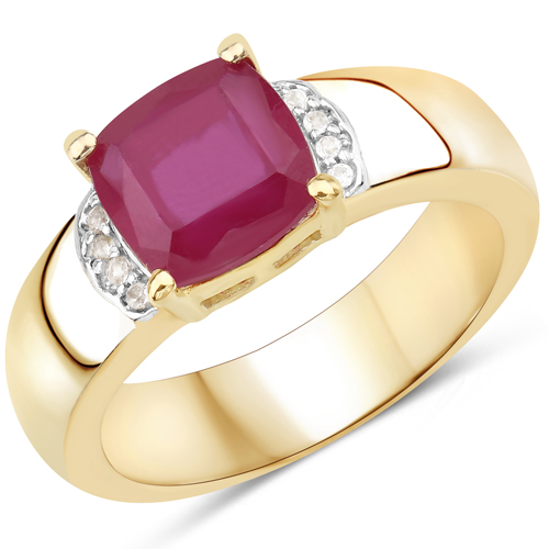 Ruby-3.44 Carat Glass Filled Ruby and White Topaz .925 Sterling Silver Ring