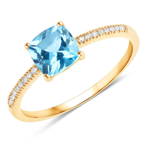 Rings-1.24 Carat Genuine Swiss Blue Topaz and White Diamond 14K Yellow Gold Ring