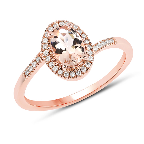 Rings-0.80 Carat Genuine Morganite and White Diamond 14K Rose Gold Ring
