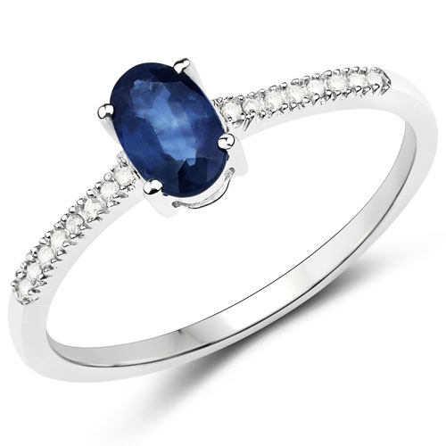 Sapphire-0.54 Carat Genuine Blue Sapphire and White Diamond 14K White Gold Ring