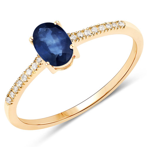 Sapphire-0.54 Carat Genuine Blue Sapphire and White Diamond 14K Yellow Gold Ring