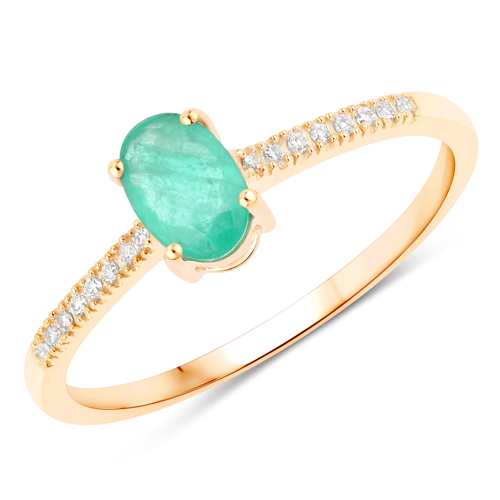 Emerald-0.49 Carat Genuine Zambian Emerald and White Diamond 10K Yellow Gold Ring