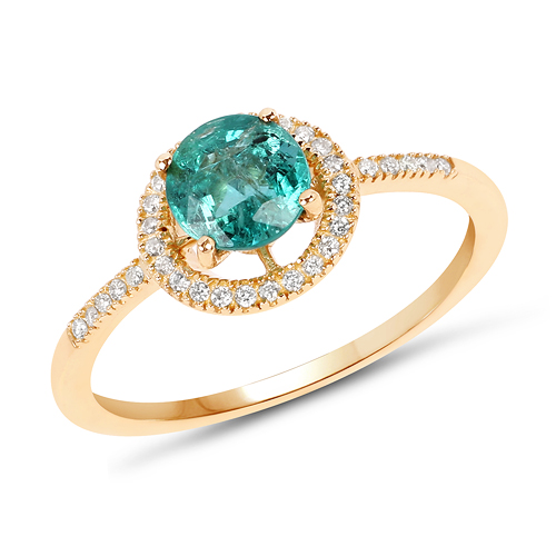 Emerald-0.86 Carat Genuine Zambian Emerald and White Diamond 14K Yellow Gold Ring