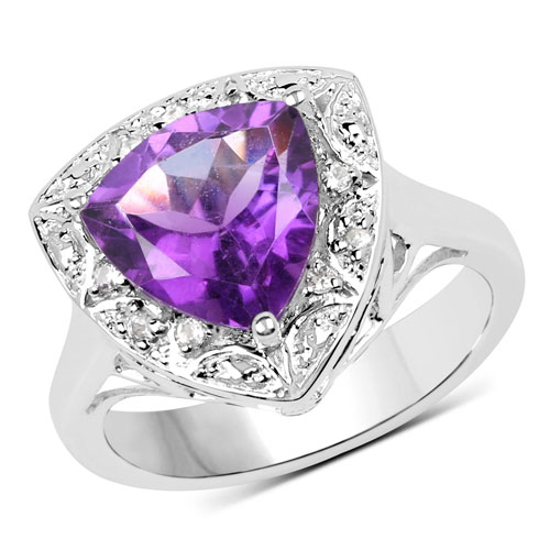 Amethyst-2.81 Carat Genuine Amethyst and White Topaz .925 Sterling Silver Ring