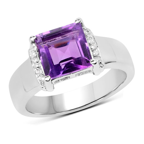 Amethyst-2.55 Carat Genuine Amethyst and White Topaz .925 Sterling Silver Ring