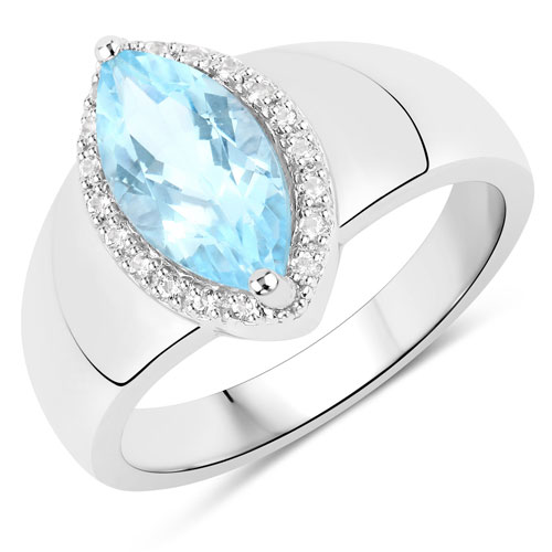 Rings-1.69 Carat Genuine Blue Topaz and White Topaz .925 Sterling Silver Ring