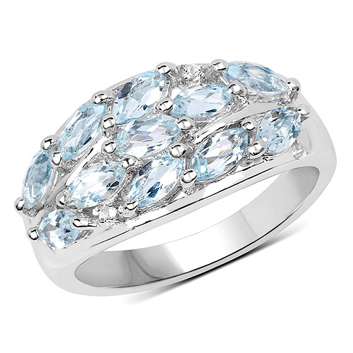 Rings-2.22 Carat Genuine  Blue Topaz and White Topaz .925 Sterling Silver Ring