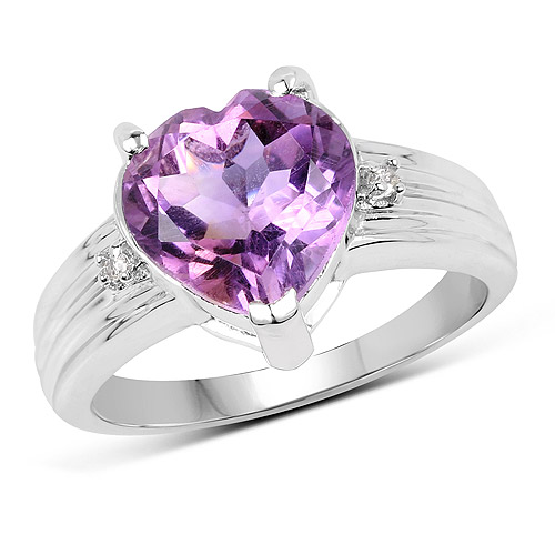 Amethyst-3.03 Carat Genuine  Amethyst and White Topaz .925 Sterling Silver Ring