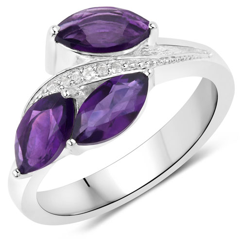 1.62 Carat Genuine Amethyst and White Topaz .925 Sterling Silver Ring