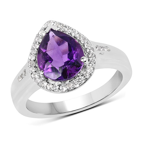 Amethyst-1.77 Carat Genuine Amethyst and White Topaz .925 Sterling Silver Ring