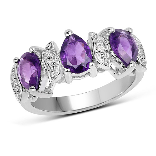 Amethyst-2.05 Carat Genuine Amethyst and White Topaz .925 Sterling Silver Ring