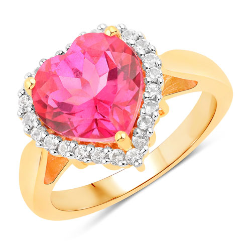 Rings-5.03 Carat Genuine Pink Topaz and White Topaz .925 Sterling Silver Ring