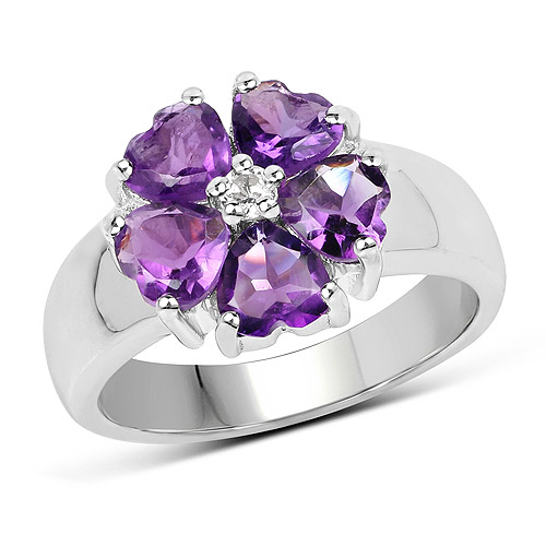 Amethyst-2.33 Carat Genuine Amethyst and White Topaz .925 Sterling Silver Ring