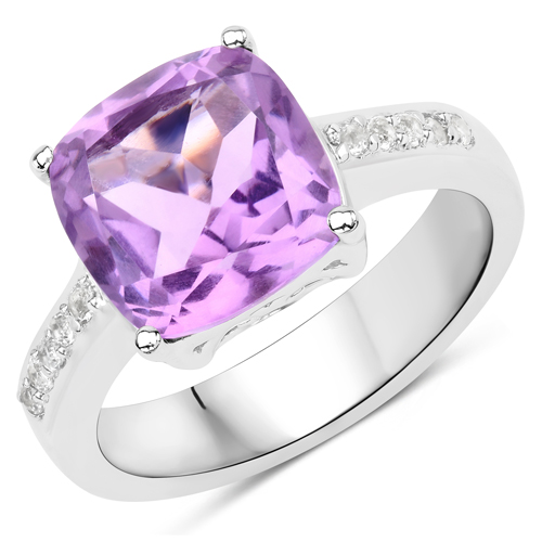 Amethyst-3.97 Carat Genuine Pink Amethyst and White Topaz .925 Sterling Silver Ring