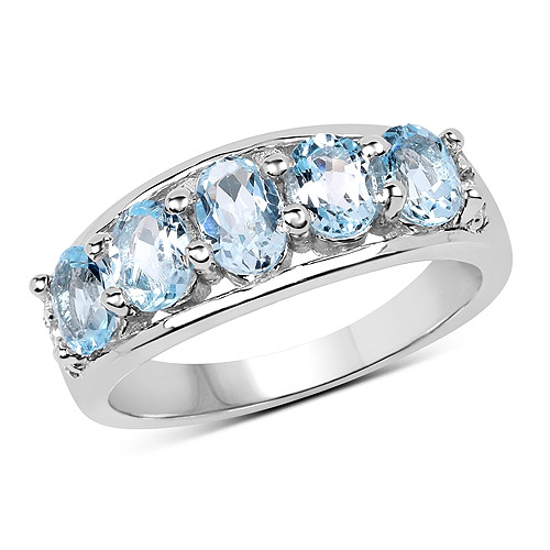 Rings-2.57 Carat Genuine  Blue Topaz and White Topaz .925 Sterling Silver Ring