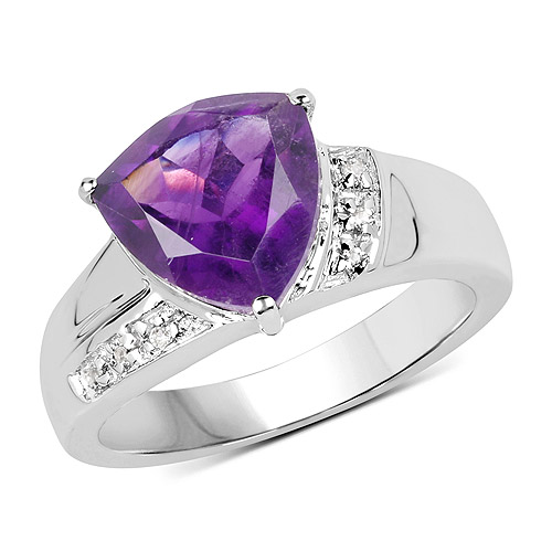 Amethyst-2.75 Carat Genuine Amethyst and White Topaz .925 Sterling Silver Ring