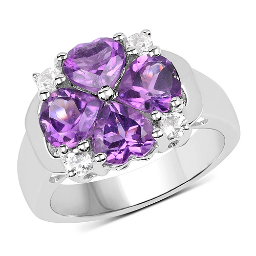 Amethyst-3.12 Carat Genuine Amethyst and White Topaz .925 Sterling Silver Ring
