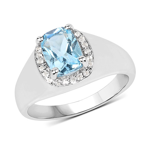 Rings-1.62 Carat Genuine Blue Topaz and White Topaz .925 Sterling Silver Ring
