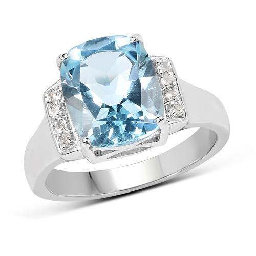 Rings-4.28 Carat Genuine Blue Topaz and White Topaz .925 Sterling Silver Ring