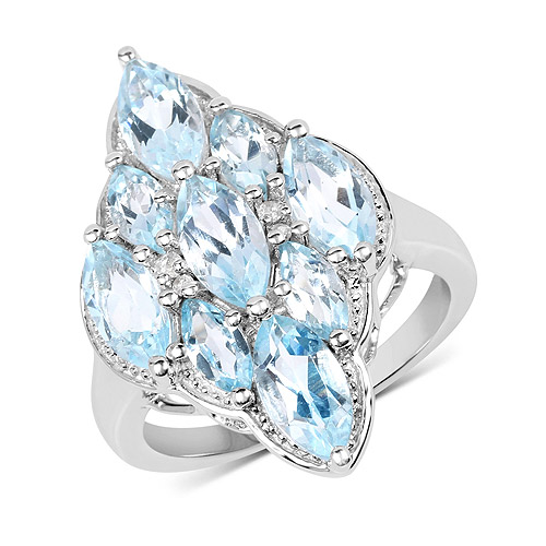 Rings-4.30 Carat Genuine Blue Topaz and Blue Topaz .925 Sterling Silver Ring