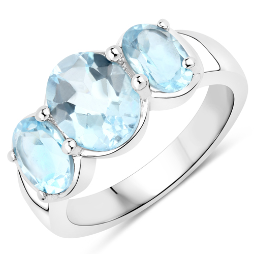 Rings-4.40 Carat Genuine  Blue Topaz .925 Sterling Silver Ring