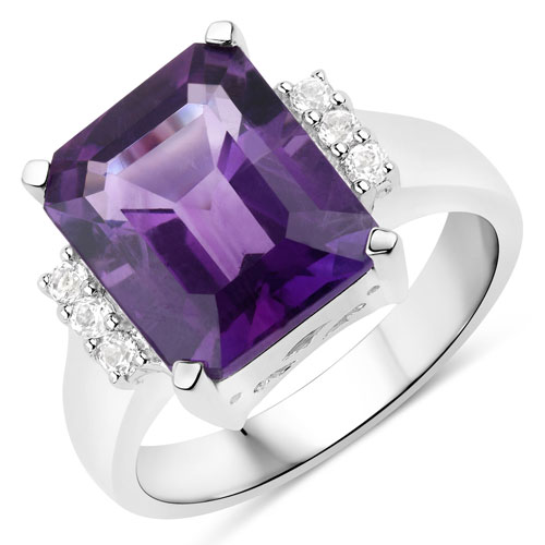 Amethyst-4.84 Carat Genuine Amethyst and White Topaz .925 Sterling Silver Ring
