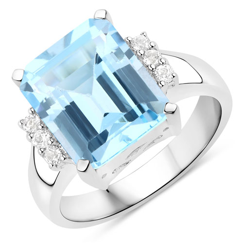 Rings-4.89 Carat Genuine Blue Topaz and White Topaz .925 Sterling Silver Ring