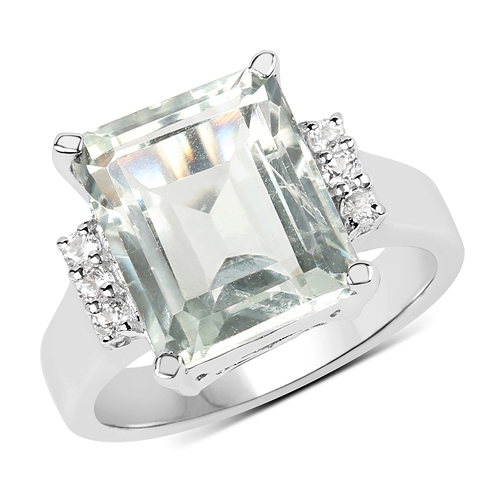 5.54 Carat Genuine Green Amethyst and White Topaz .925 Sterling Silver Ring