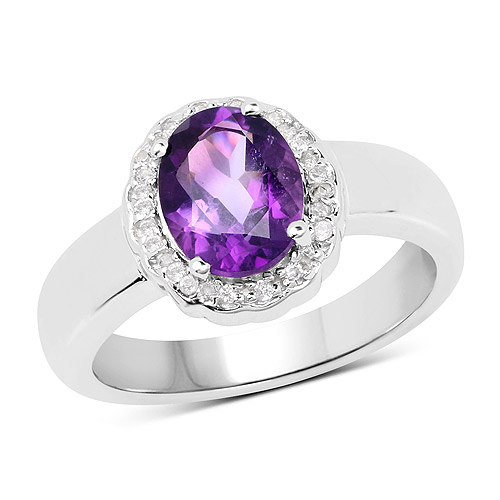 Amethyst-1.68 Carat Genuine  Amethyst and White Topaz .925 Sterling Silver Ring