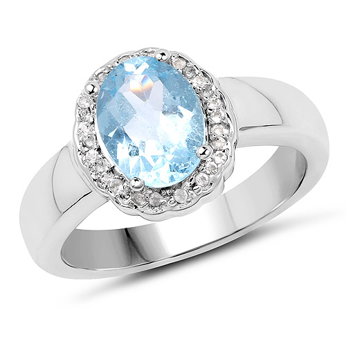 Rings-2.58 Carat Genuine  Blue Topaz and White Topaz .925 Sterling Silver Ring
