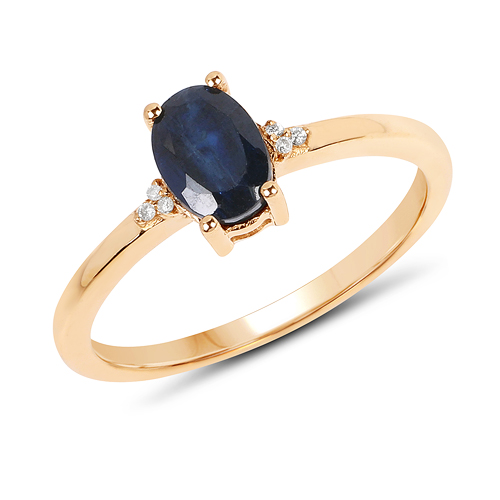 Sapphire-0.97 Carat Genuine Blue Sapphire and White Diamond 14K Yellow Gold Ring