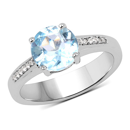 Rings-2.31 Carat Genuine Blue Topaz and White Topaz .925 Sterling Silver Ring