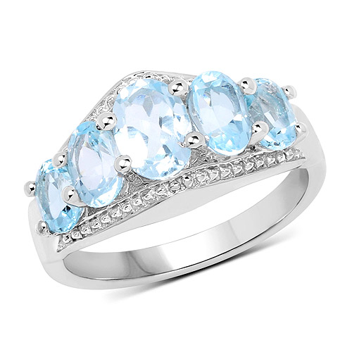 Rings-2.97 Carat Genuine  Blue Topaz and White Topaz .925 Sterling Silver Ring