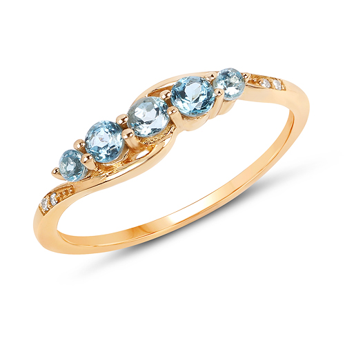 Rings-0.41 Carat Genuine Swiss Blue Topaz and White Diamond 14K Yellow Gold Ring