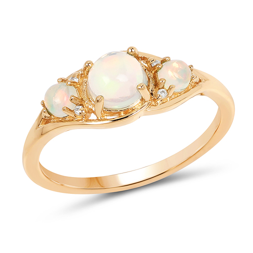 0.68 Carat Genuine Opal Ethiopian and White Diamond 14K Yellow Gold Ring