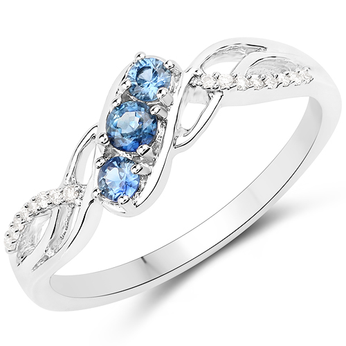 Sapphire-0.27 Carat Genuine Blue Sapphire and White Diamond 18K White Gold Ring