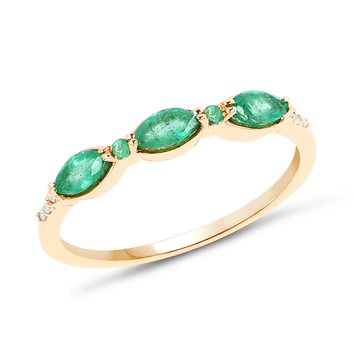 Emerald-0.39 Carat Genuine Zambian Emerald and White Diamond 14K Yellow Gold Ring