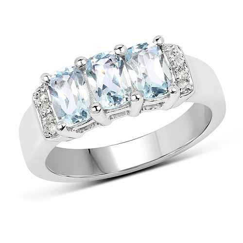 Rings-1.84 Carat Genuine Blue Topaz and White Topaz .925 Sterling Silver Ring