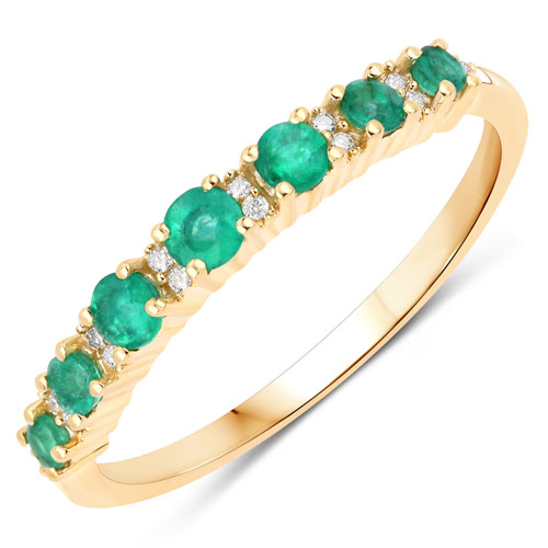 Emerald-0.41 Carat Genuine Zambian Emerald and White Diamond 14K Yellow Gold Ring