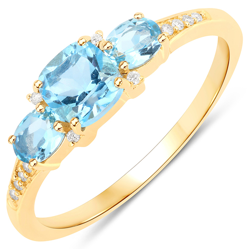 Rings-1.16 Carat Genuine Swiss Blue Topaz and White Diamond 14K Yellow Gold Ring