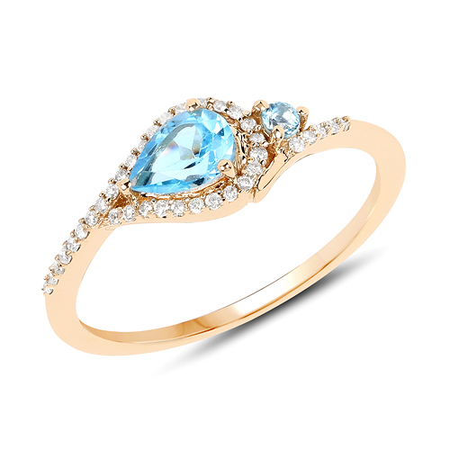 Rings-0.65 Carat Genuine Swiss Blue Topaz and White Diamond 14K Yellow Gold Ring