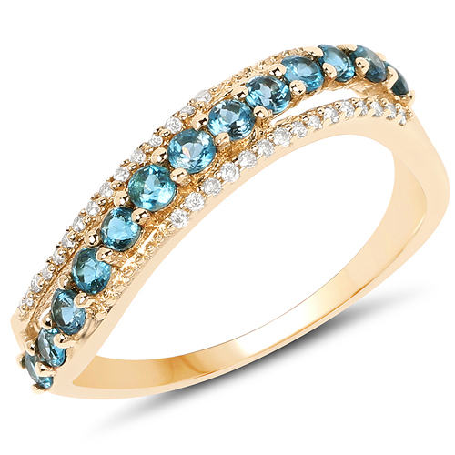 Rings-0.56 Carat Genuine London Blue Topaz and White Diamond 14K Yellow Gold Ring