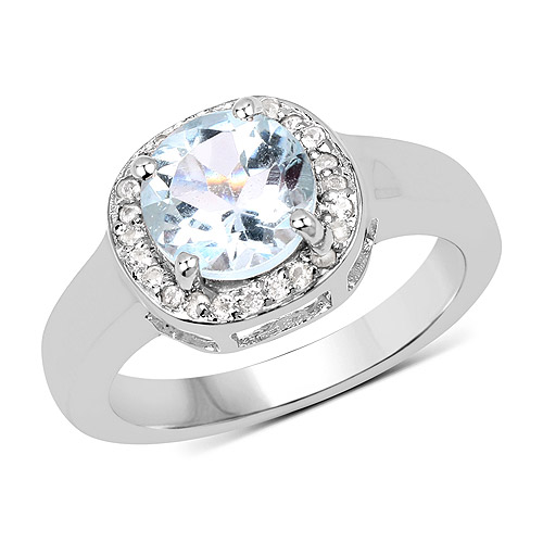 Rings-2.37 Carat Genuine Blue Topaz and White Topaz .925 Sterling Silver Ring