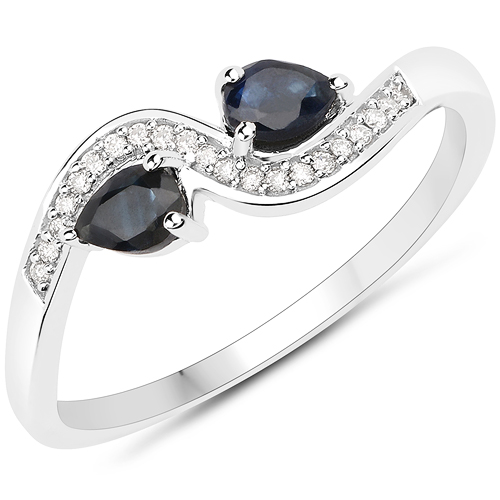 Sapphire-0.36 Carat Genuine Blue Sapphire and White Diamond 18K White Gold Ring