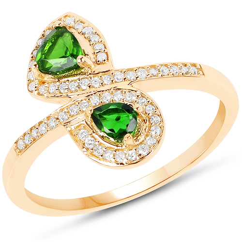 0.52 Carat Genuine Chrome Diopside and White Diamond 14K Yellow Gold Ring