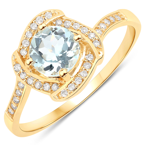 0.66 Carat Genuine Aquamarine and White Diamond 14K Yellow Gold Ring