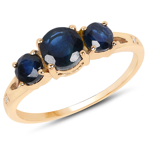 Sapphire-1.46 Carat Genuine Blue Sapphire and White Diamond 14K Yellow Gold Ring